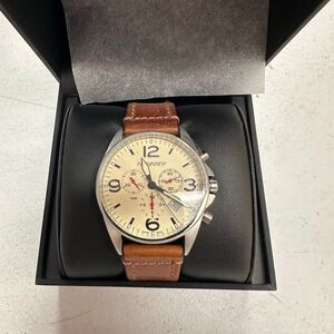 New Torgoen TN-1036 T16 Flying Fortress GMT Cream Leather Strap Watch